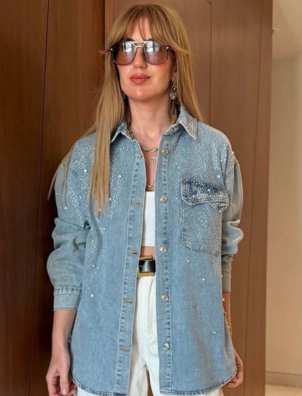 Studs Embroidered Denim Jacket
