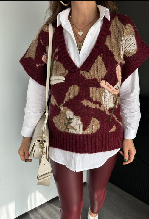 Burgundy Thread Handmade Embroidery Vest
