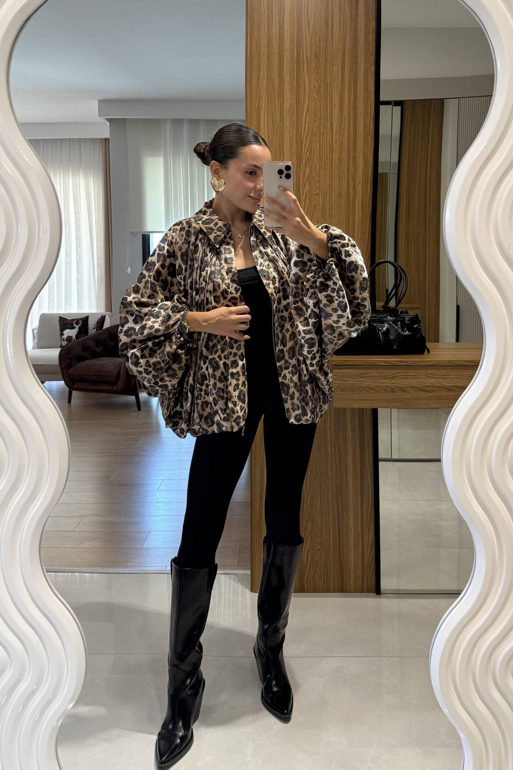 Soft tiger print metallic bomber