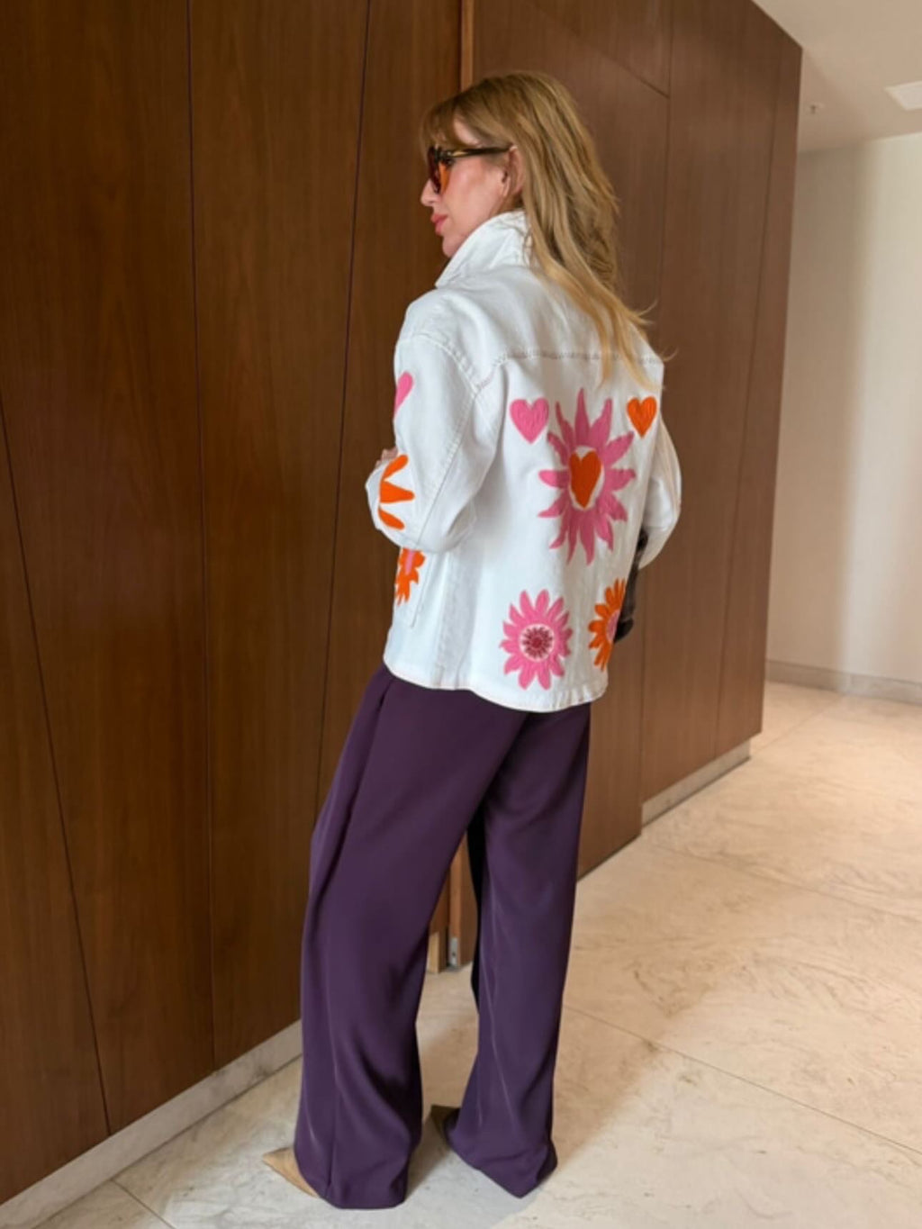 White denim jacket, Thread coloured embriodery detailed