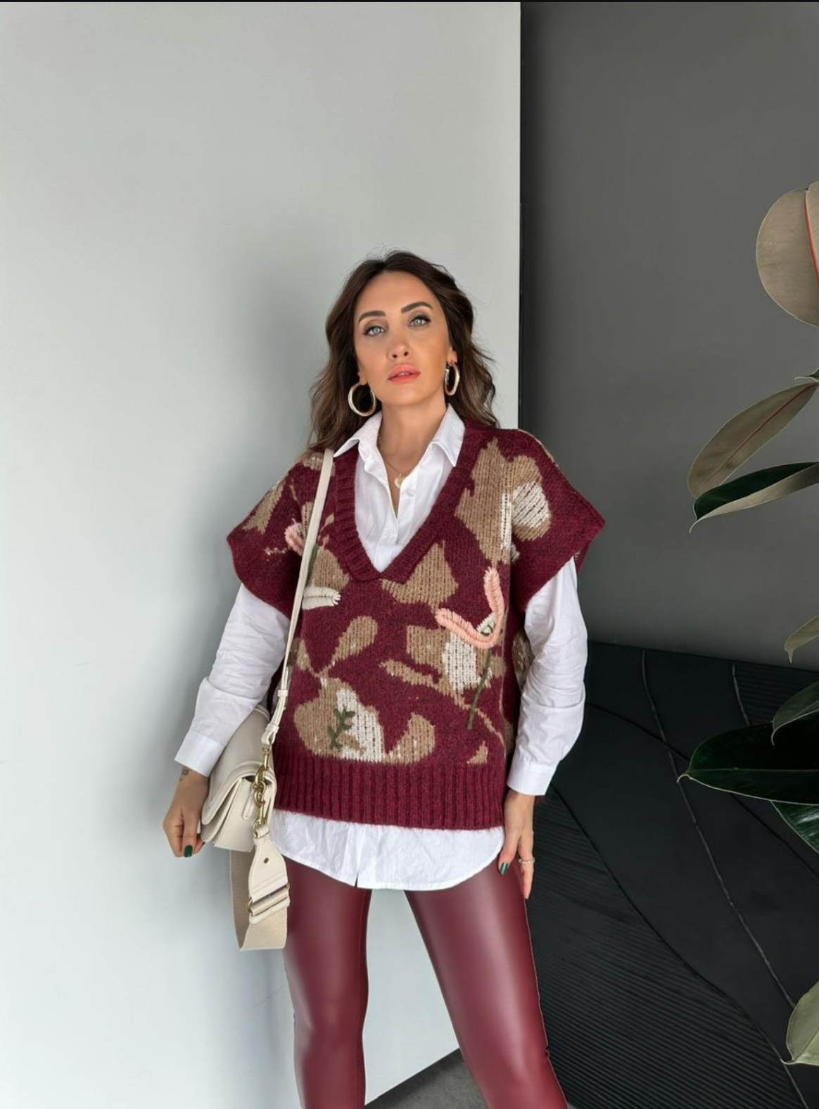 Burgundy Thread Handmade Embroidery Vest