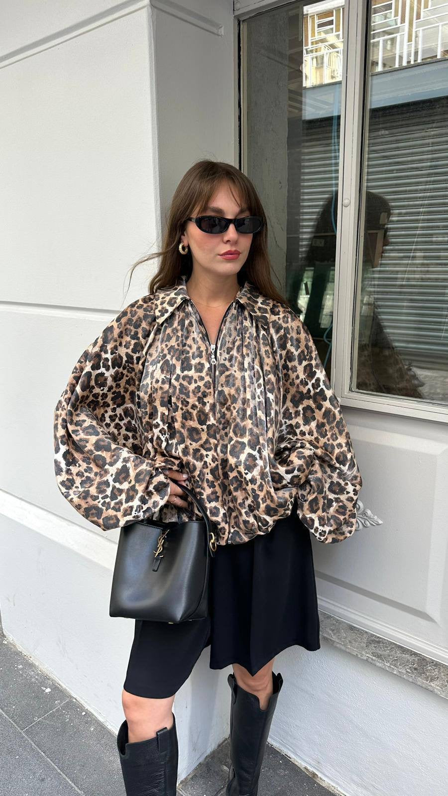 Soft tiger print metallic bomber