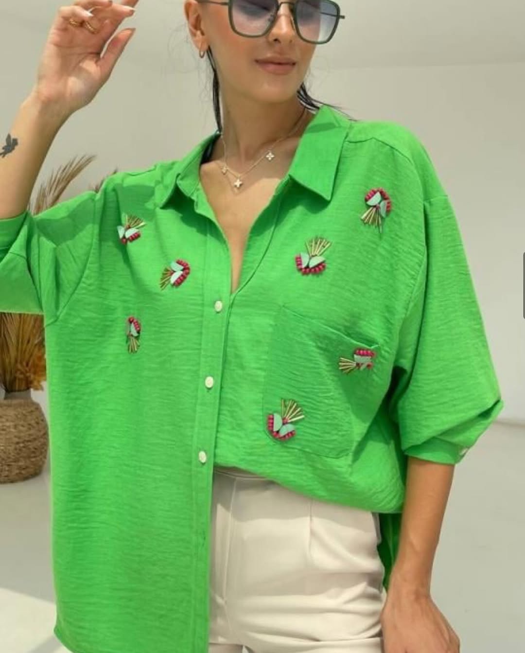Green Embroidered Shirt
