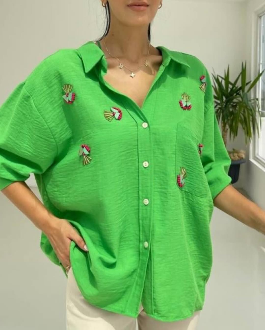 Green Embroidered Shirt