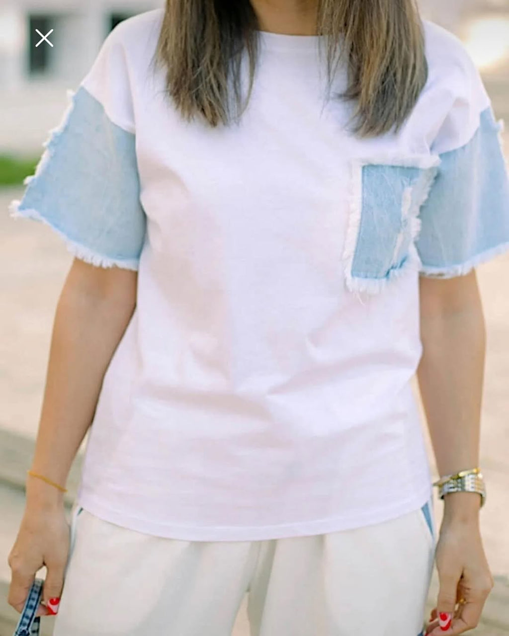 Denim detailed T-shirt