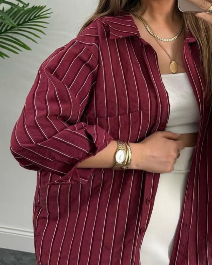 Burgundy Striped Oversized Shirt