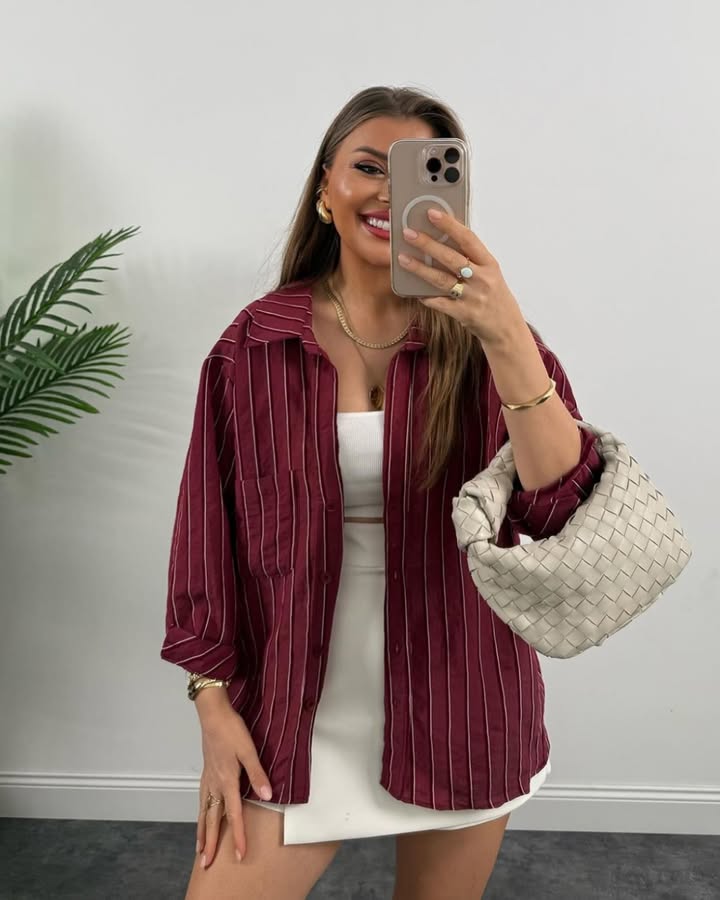 Burgundy Striped Oversized Shirt