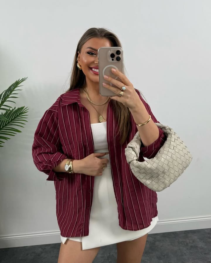 Burgundy Striped Oversized Shirt