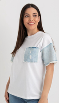 Denim detailed T-shirt