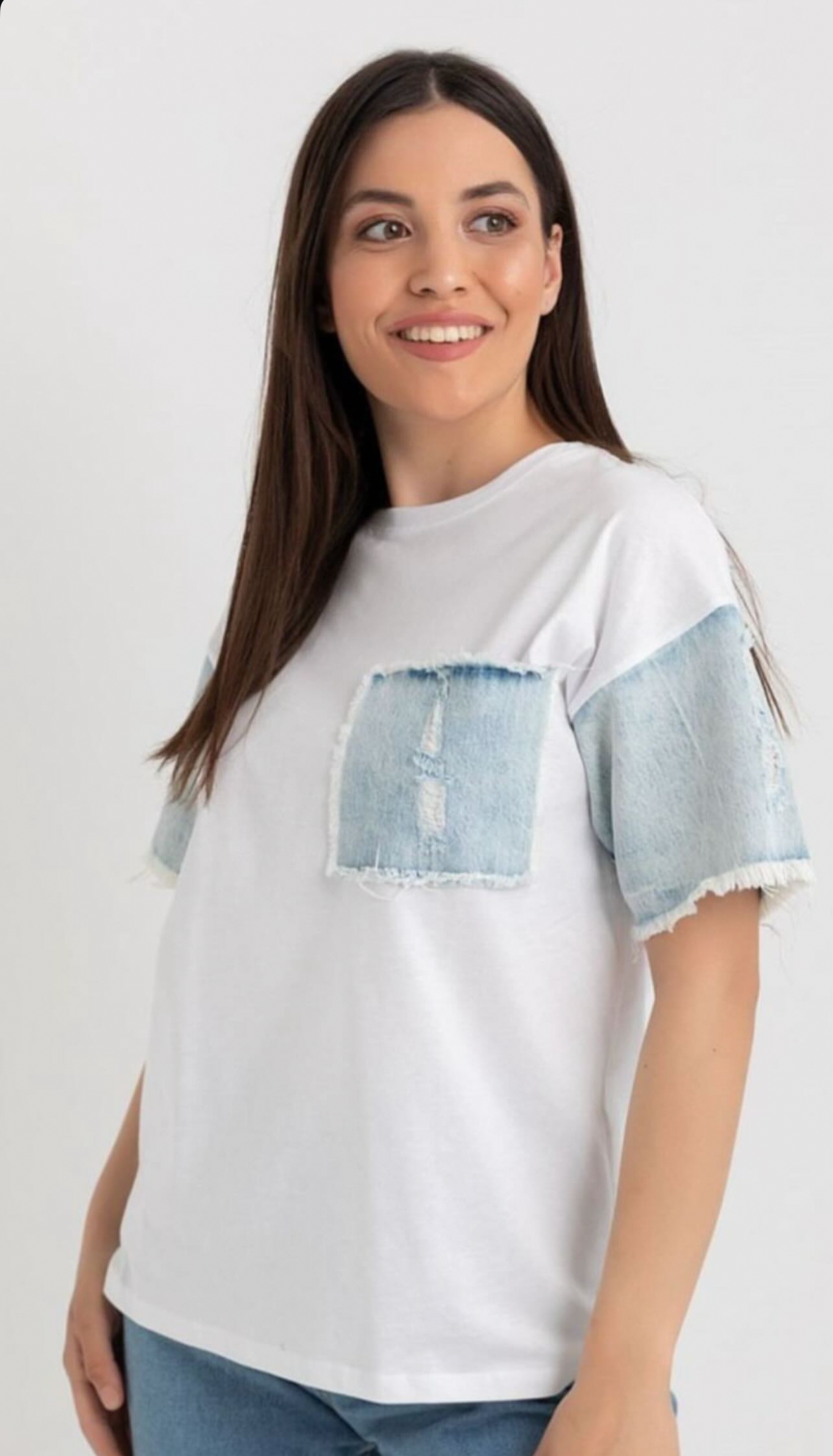 Denim detailed T-shirt