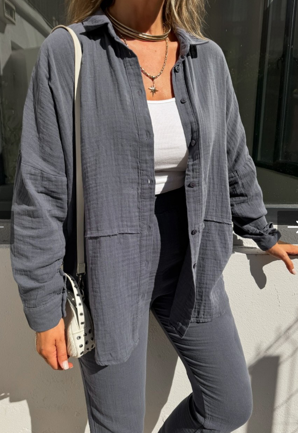 Anthracite Relaxed-Fit Muslin Shirt & Pants Set