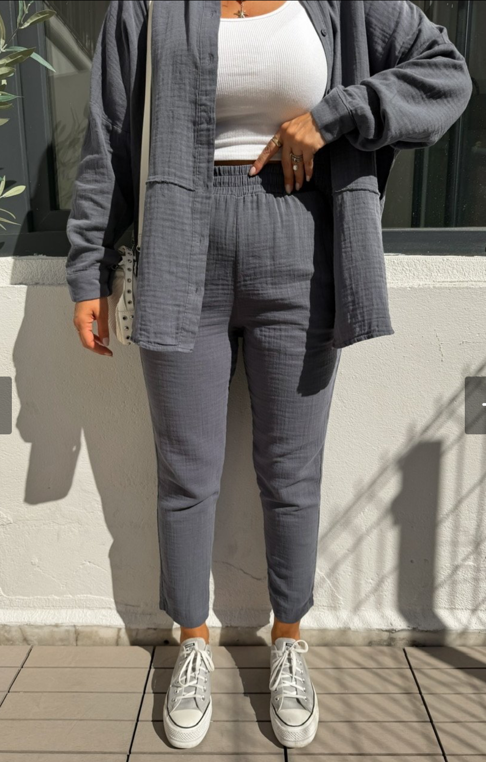Anthracite Relaxed-Fit Muslin Shirt & Pants Set