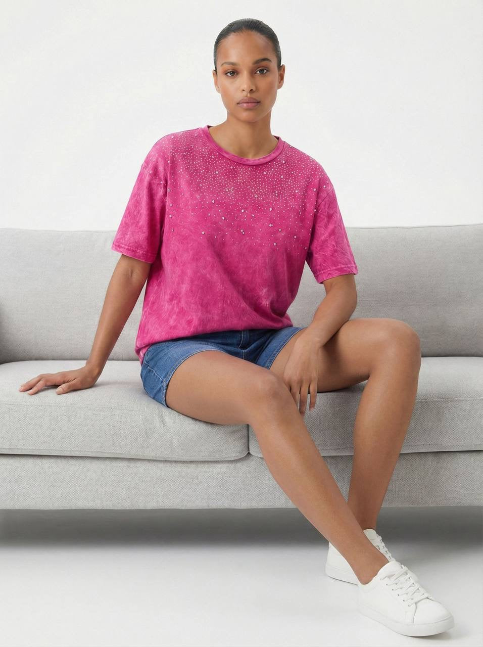 Cotton T-Shirt with embroidered stones