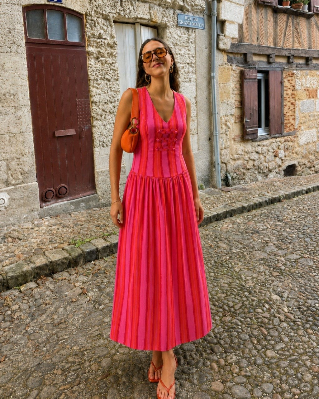 Dress maxi pink and red