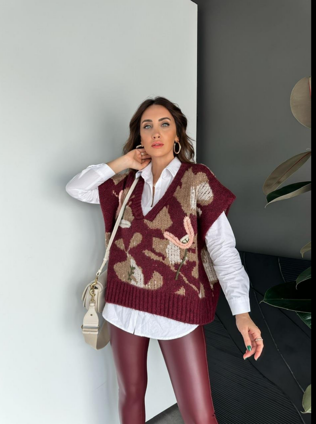 Burgundy Thread Handmade Embroidery Vest