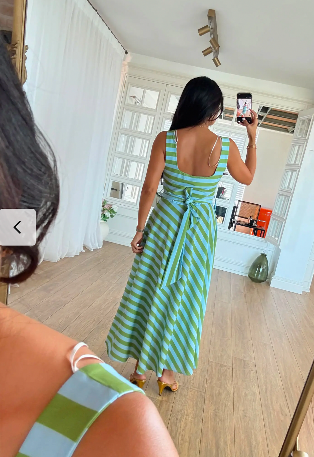 Green & Blue Striped Dress with Belt
