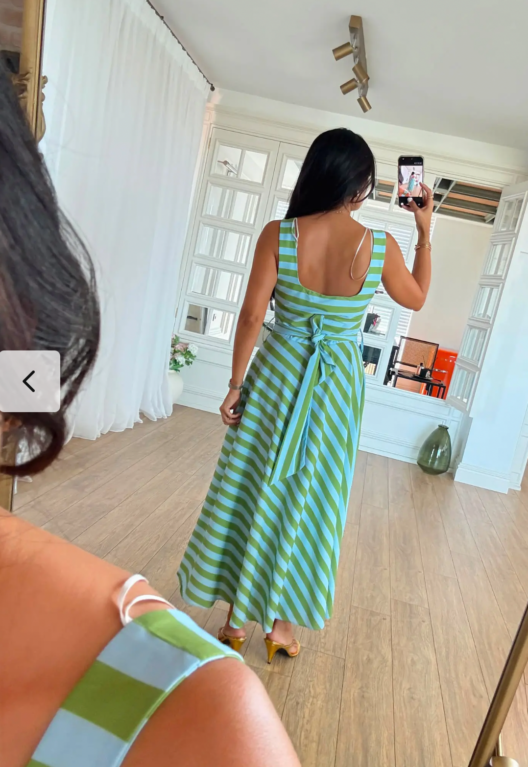 Green & Blue Striped Dress with Belt