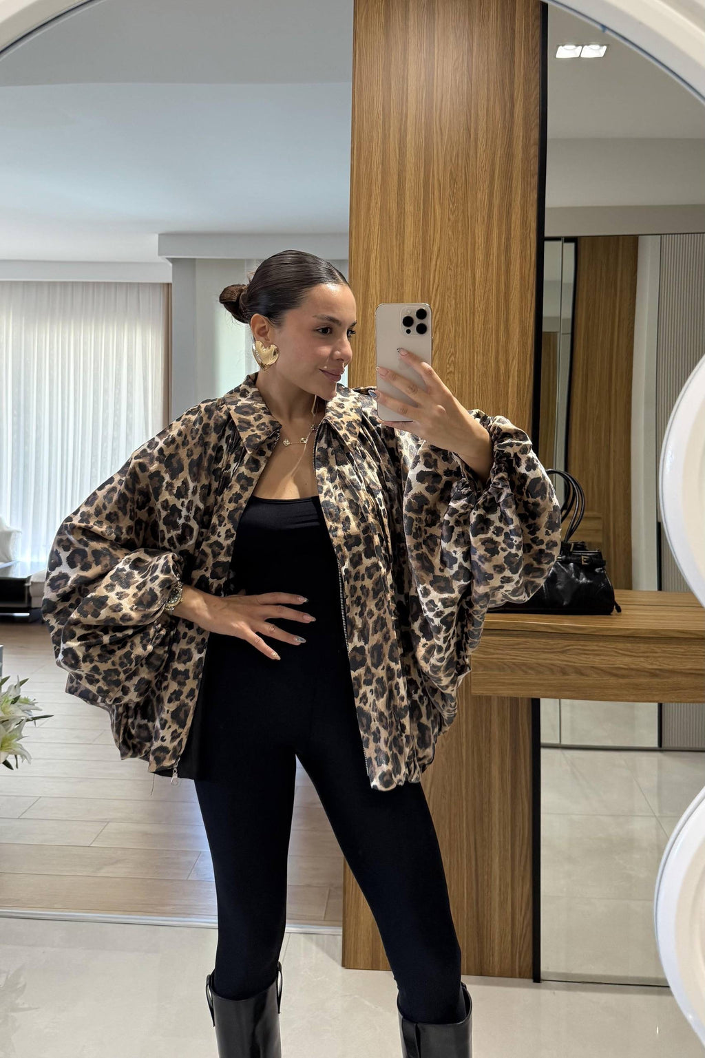 Soft tiger print metallic bomber