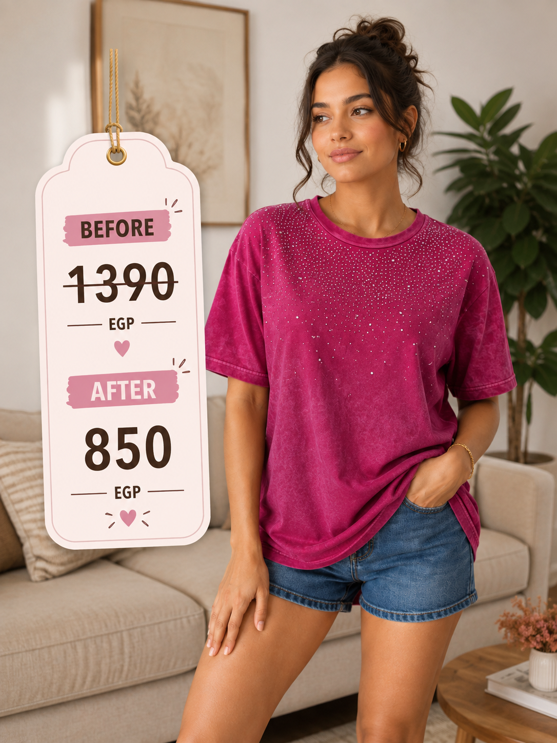 Cotton T-Shirt with embroidered stones