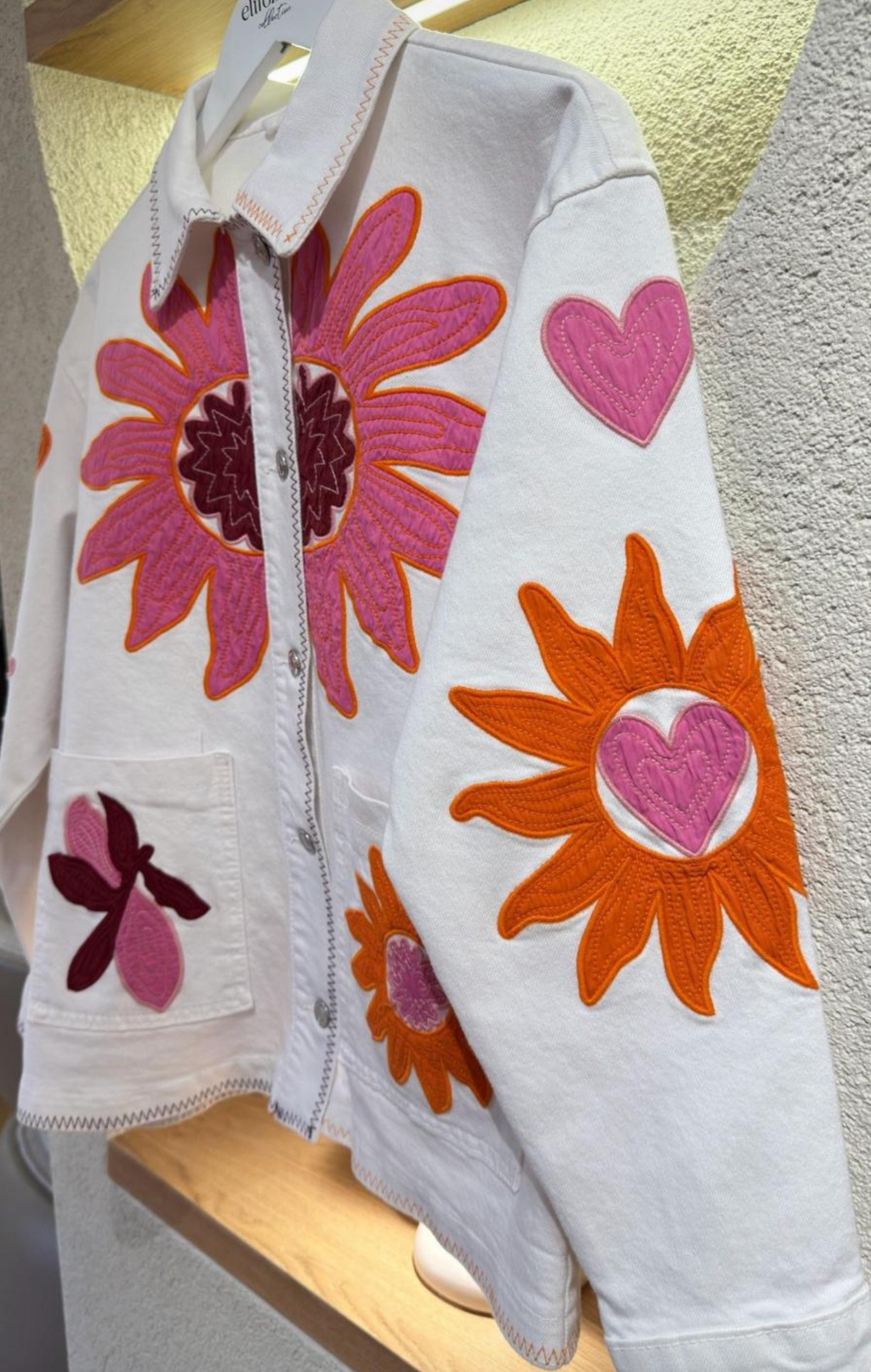 White denim jacket, Thread coloured embriodery detailed
