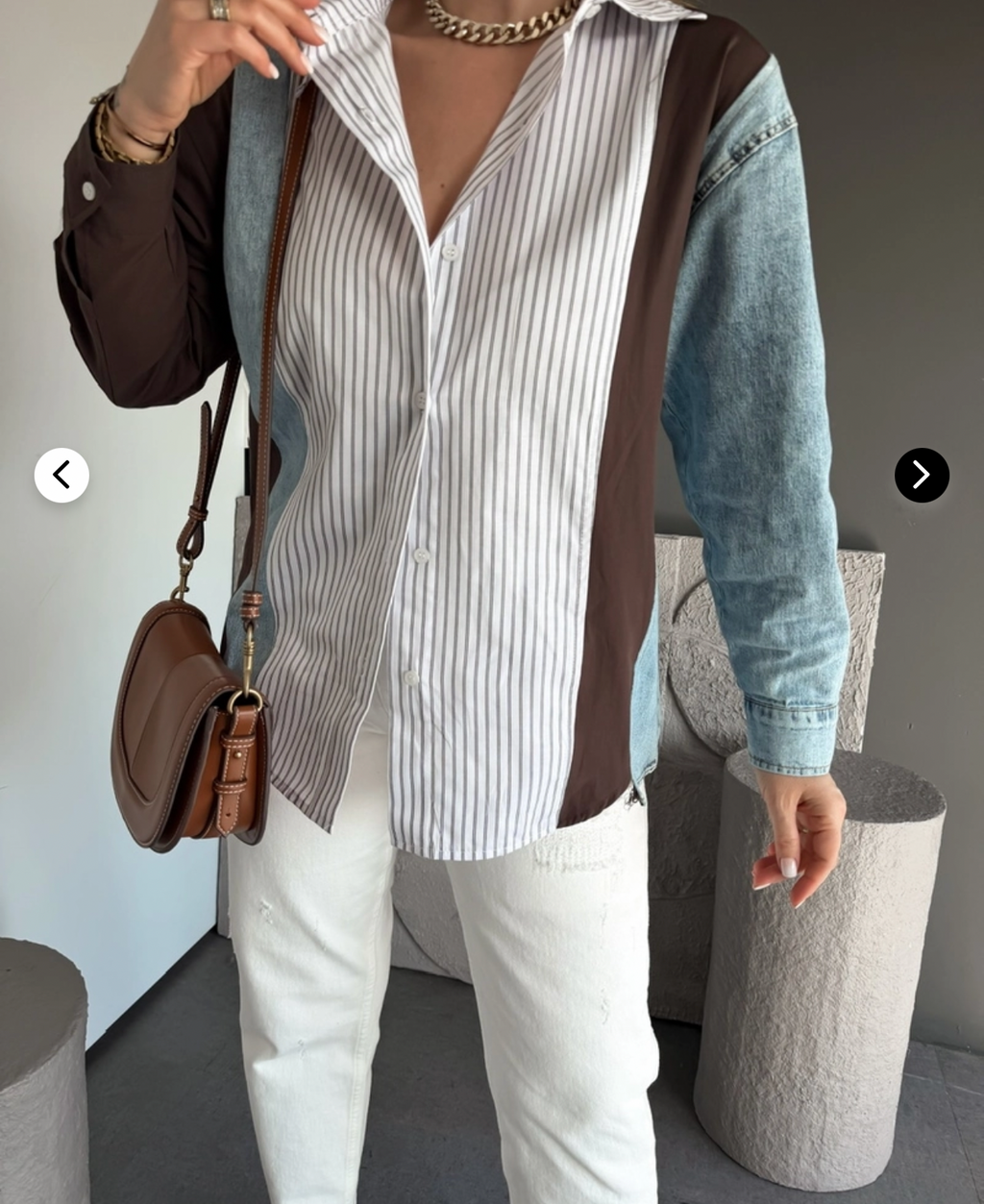 Coffee Brown Denim Striped Shirt
