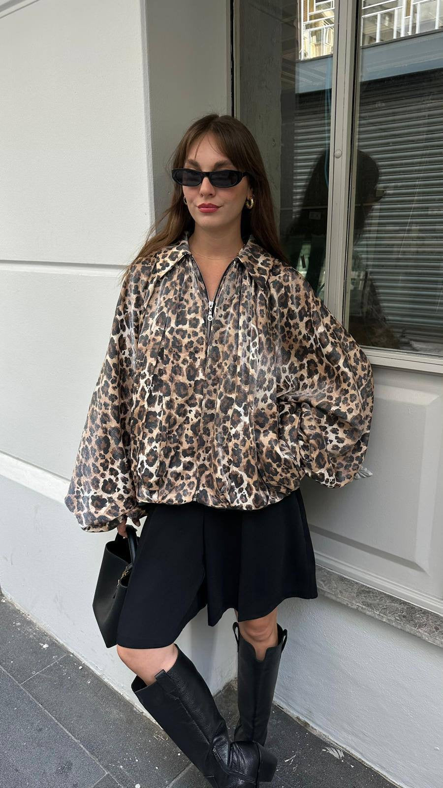 Soft tiger print metallic bomber