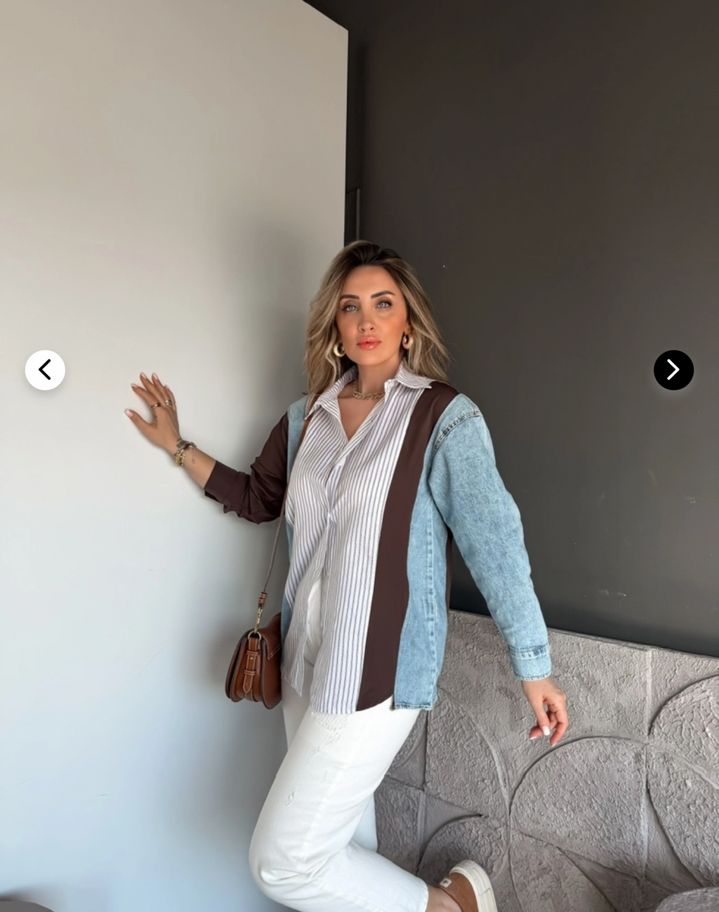 Coffee Brown Denim Striped Shirt