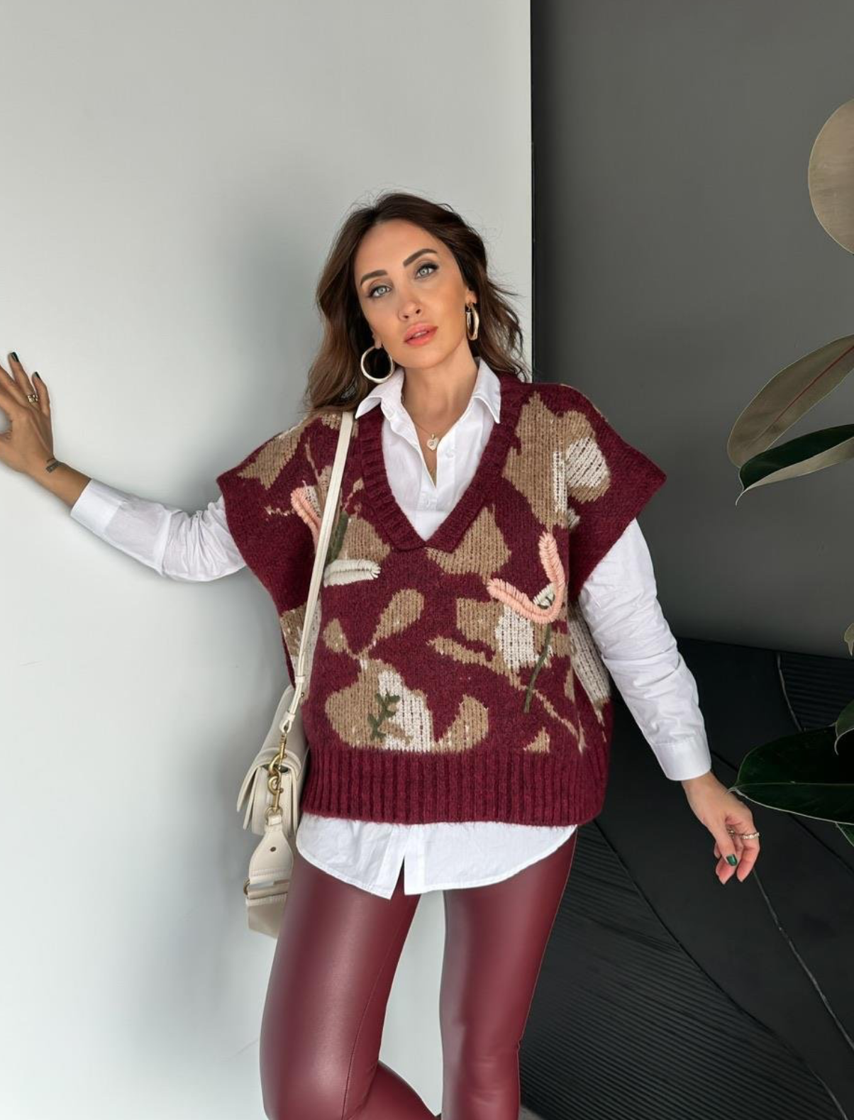Burgundy Thread Handmade Embroidery Vest