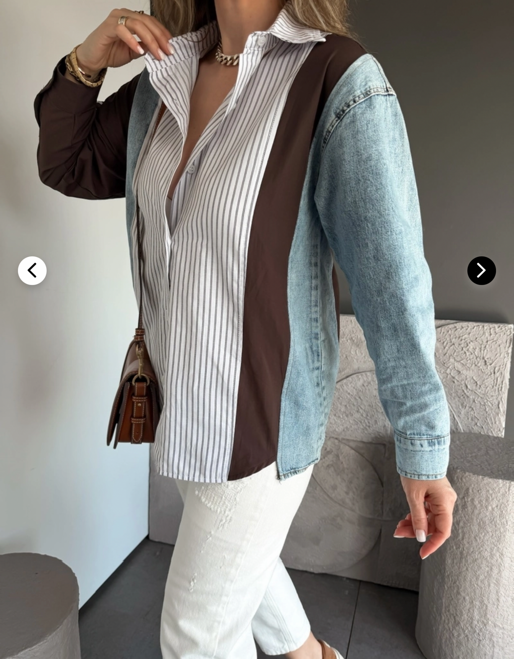 Coffee Brown Denim Striped Shirt
