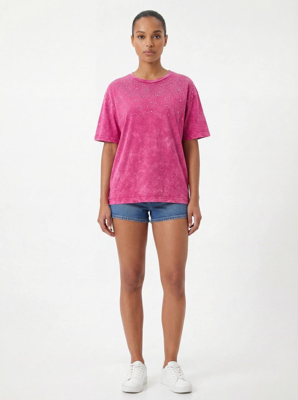 Cotton T-Shirt with embroidered stones