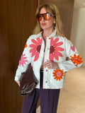 White denim jacket, Thread coloured embriodery detailed