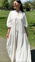 Off-White linen dress with golden embriodery