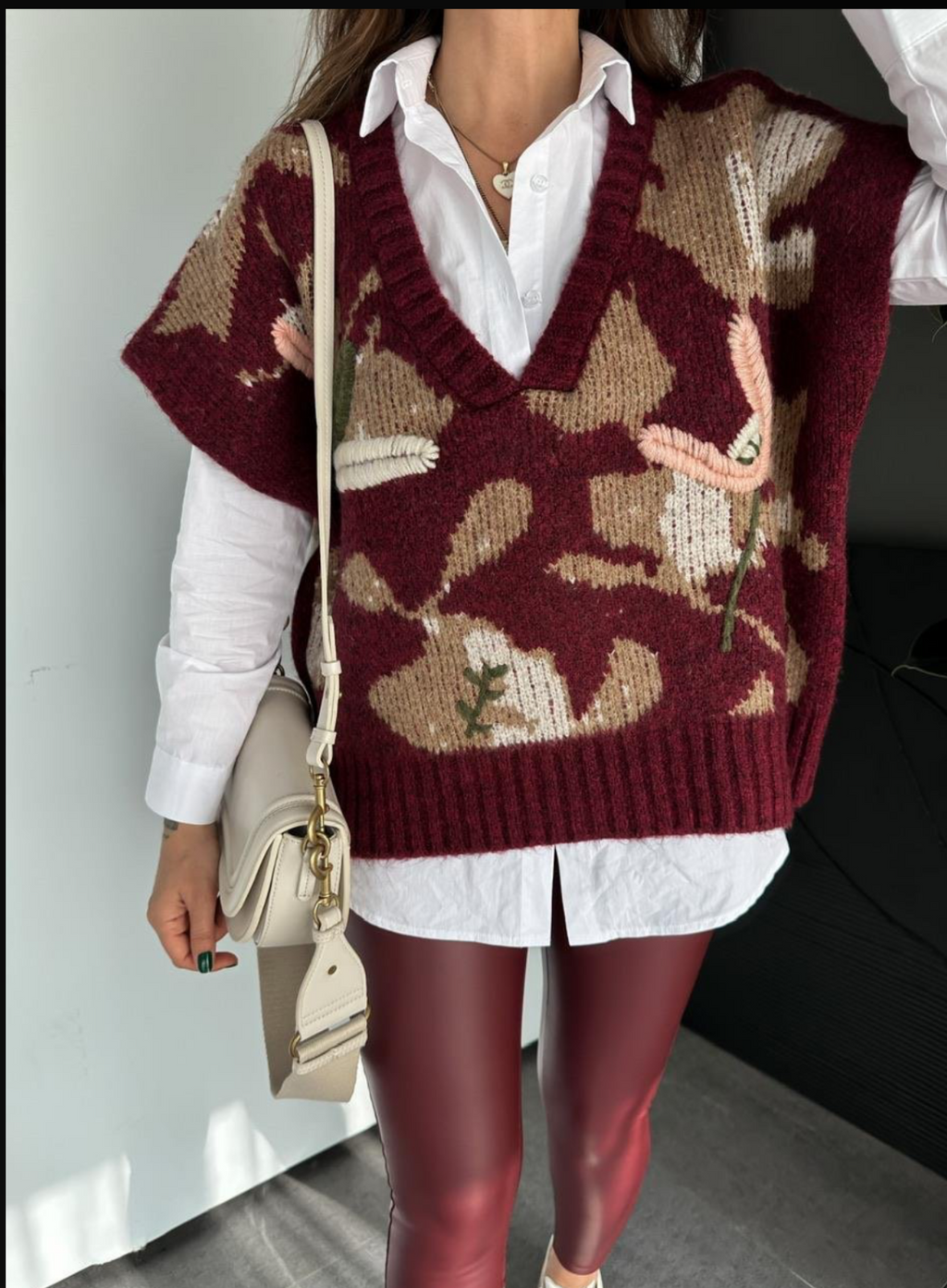 Burgundy Thread Handmade Embroidery Vest