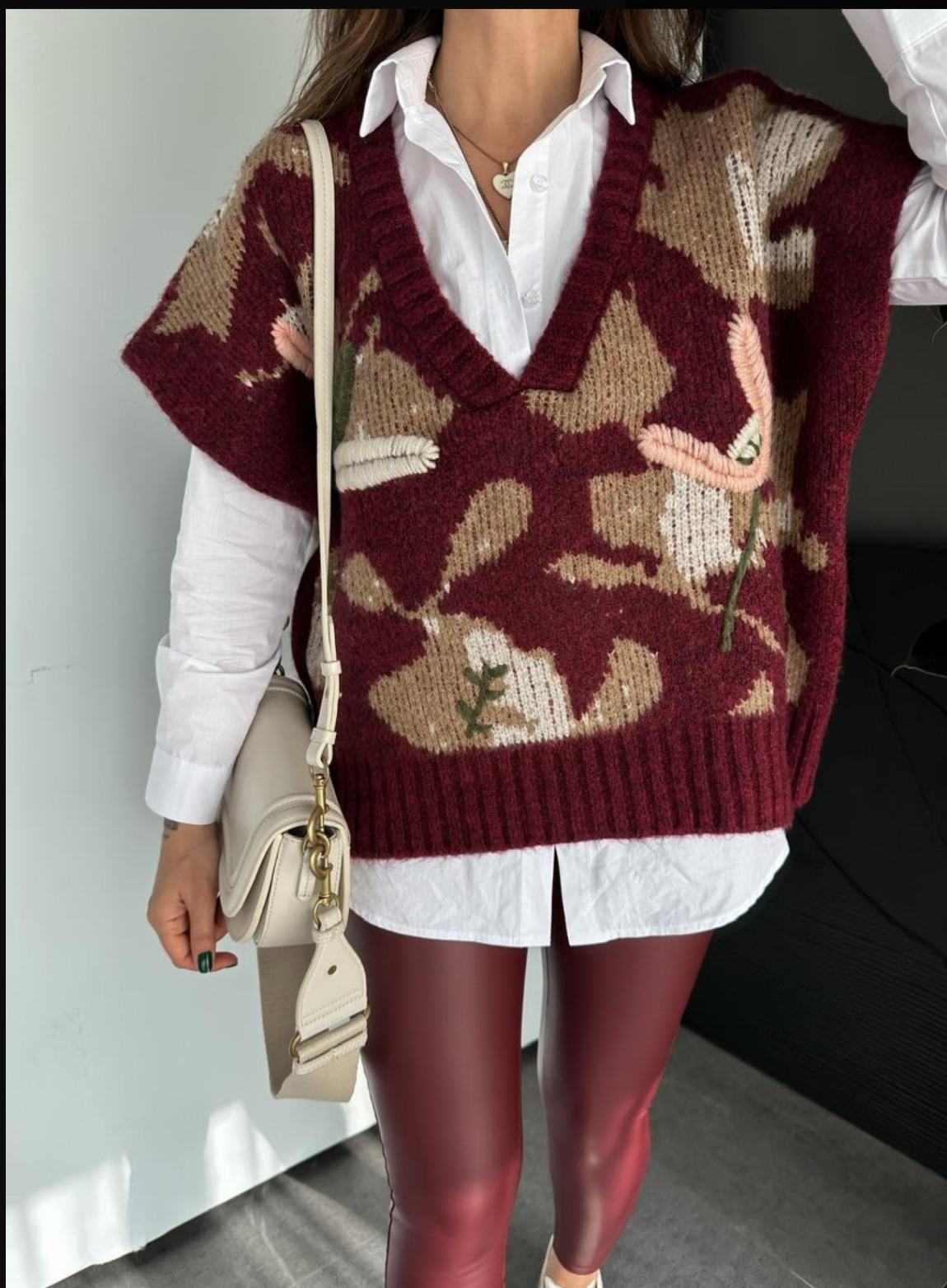 Burgundy Thread Handmade Embroidery Vest
