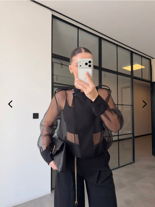 Black Organza Bomber Jacket