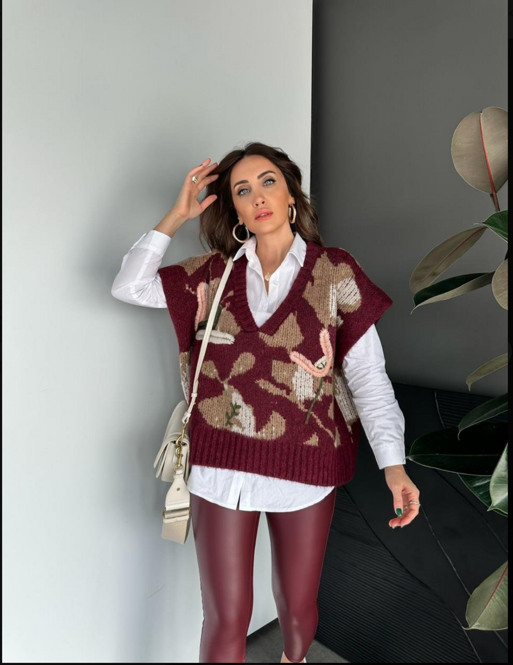 Burgundy Thread Handmade Embroidery Vest