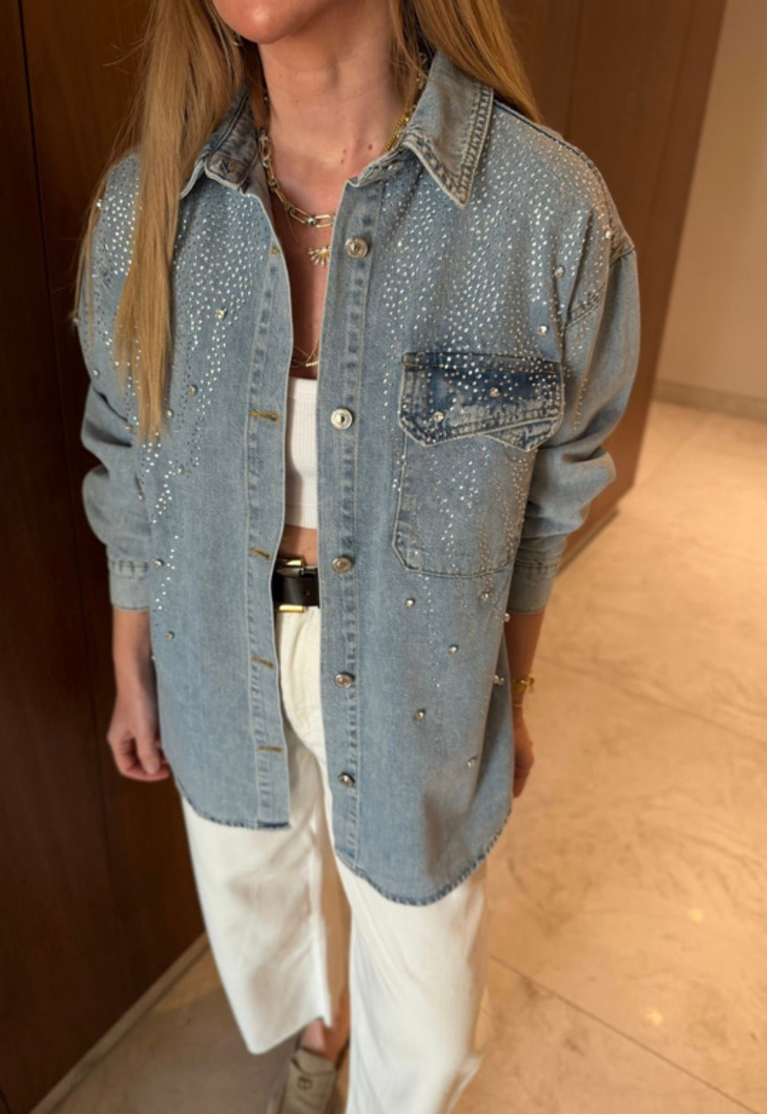 Studs Embroidered Denim Jacket