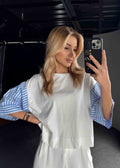 White Front - Striped Back Oversized Crop top