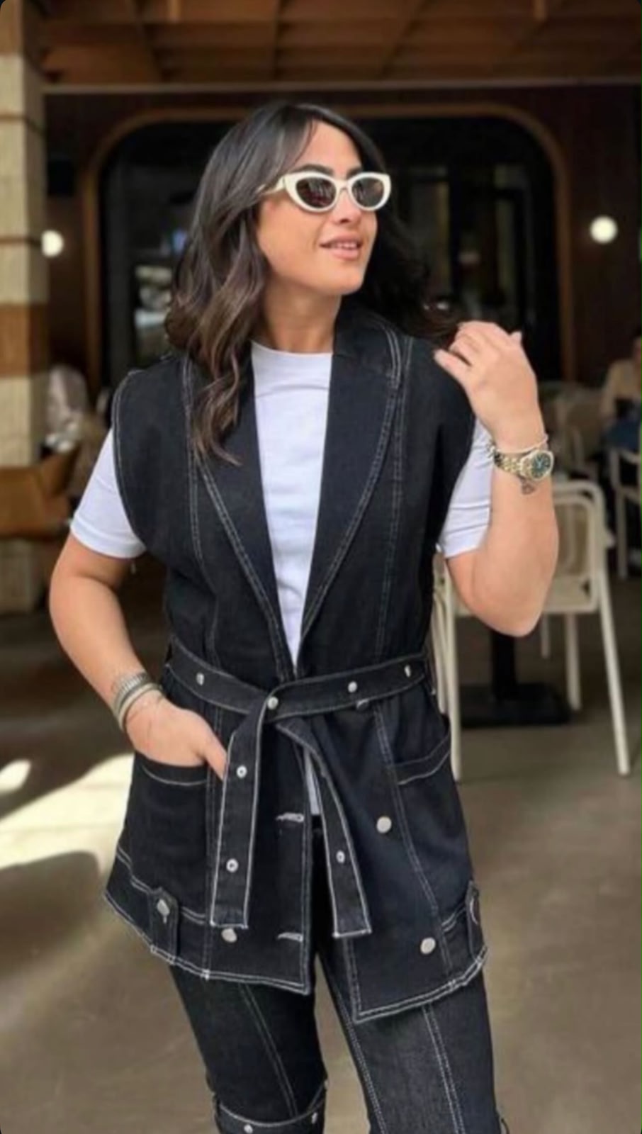 Chic Belted Sleeveless Denim Set