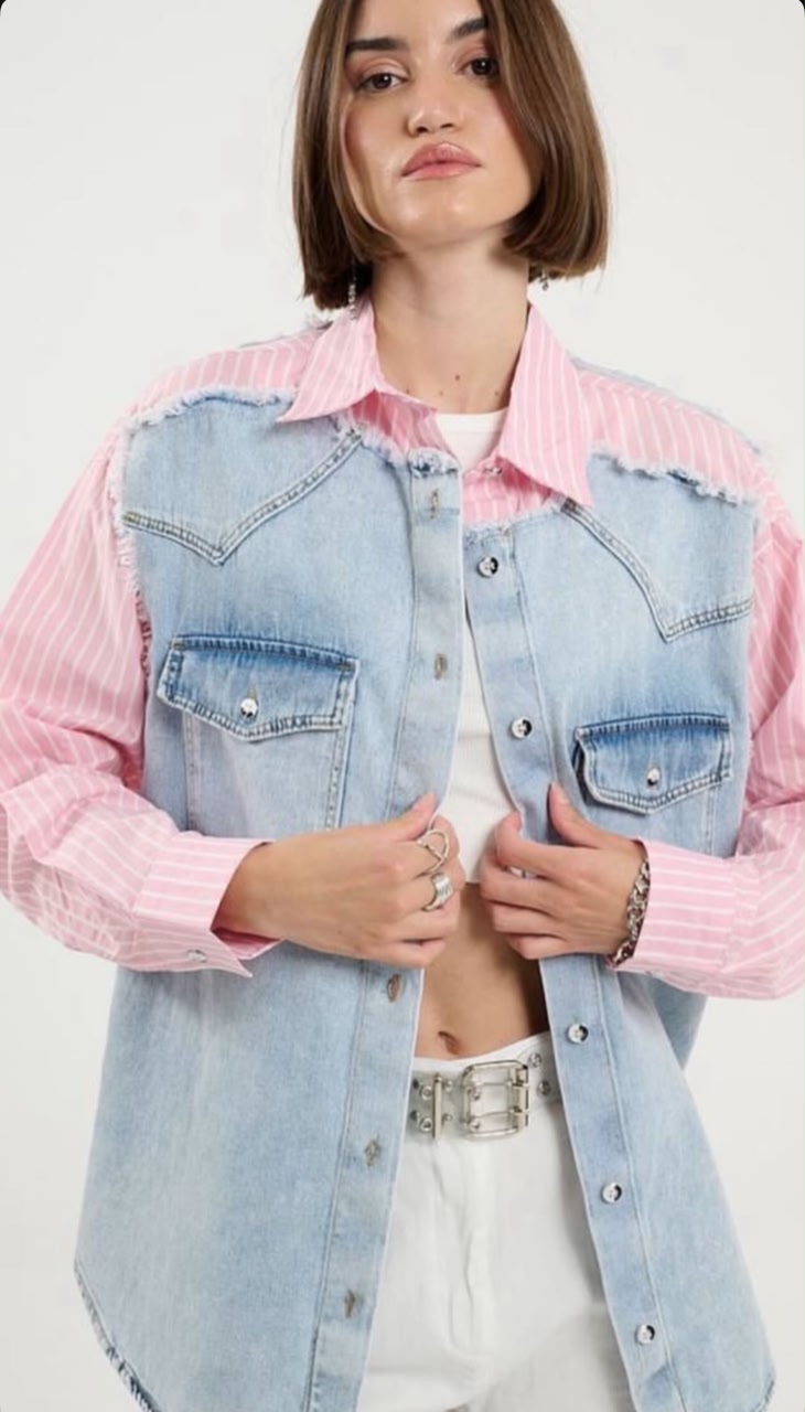 Denim-Stripped Shirt